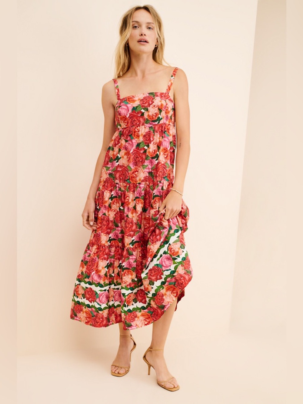 Sachin & Babi cotton pink red floral Giorno midi dress